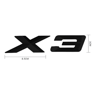 Badge Noir BMW X3 xDrive Lettrage Coffre 20i 20d 28i - vue de profil - Becquet Voiture