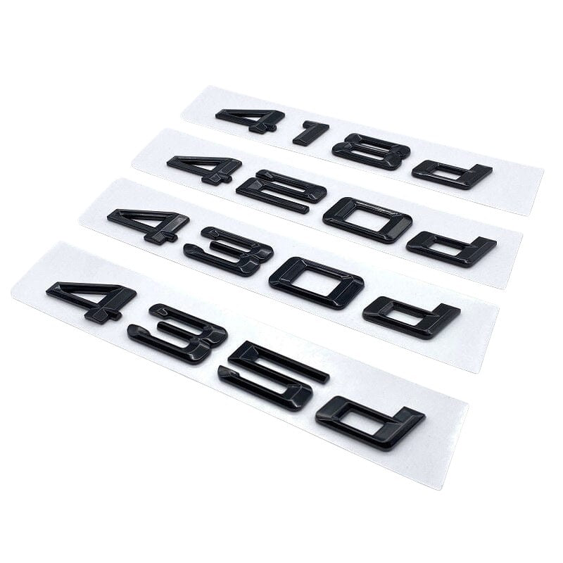 Badges coffre BMW Série 4 noir brillant - détail du montage - Becquet Voiture