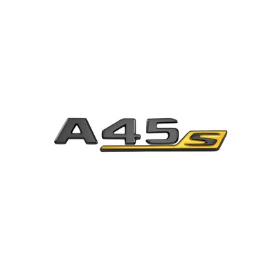 Badges coffre noirs Mercedes A45s A35s AMG W177 kit emblèmes - vue de face 2 - Becquet Voiture