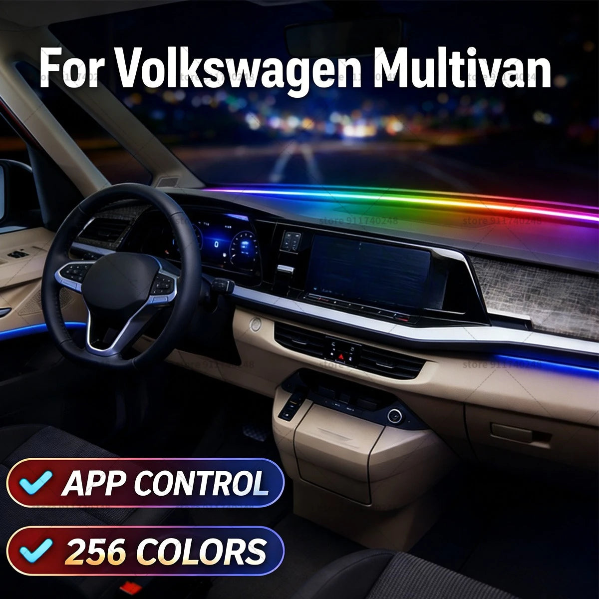 Bande LED Ambiance Volkswagen Multivan Pare-brise - vue de face - Becquet Voiture