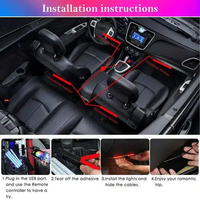 Bande LED d'Ambiance Voiture 48 LEDs Port USB Contrôle APP - vue arrière - Becquet Voiture