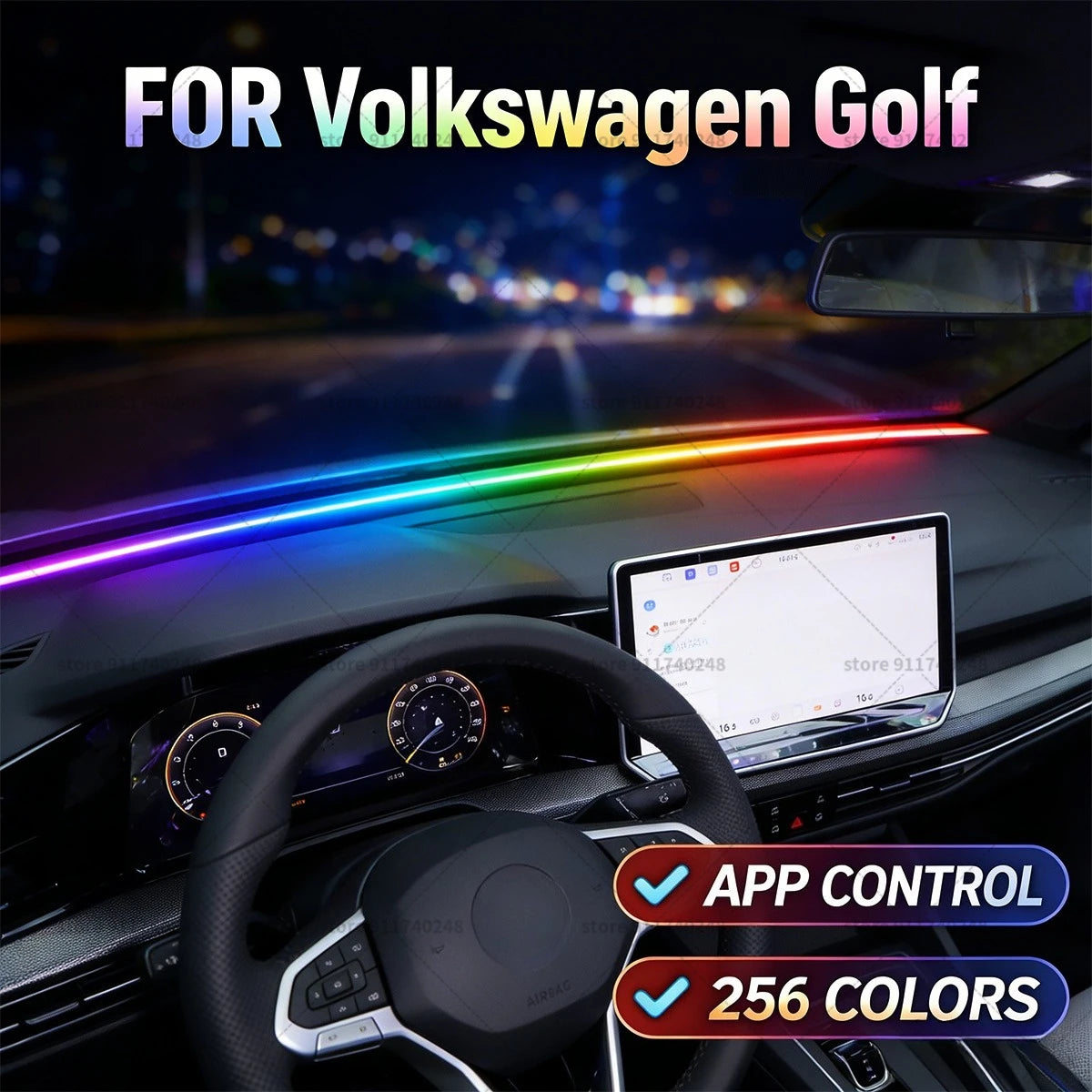 Bande Lumineuse Ambiance Volkswagen Golf - vue de face - Becquet Voiture