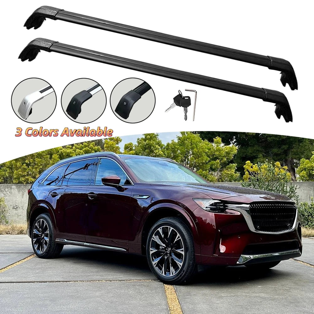 Barres de Toit Aluminium Mazda CX-90 2024-2025 - vue de face - Becquet Voiture
