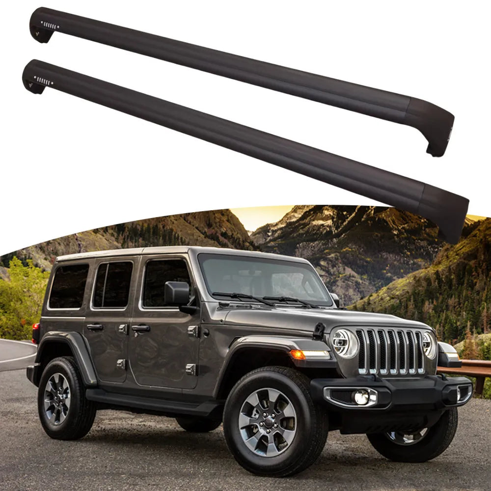 Barres de Toit Aluminium Noir Jeep Wrangler JL 2018-2023 - vue de face - Becquet Voiture