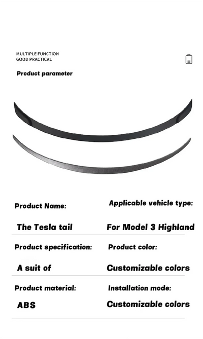 Becquet ABS Tesla Model 3 Highland 2026 Ludicrous - détail du montage - Becquet Voiture
