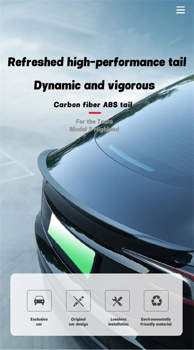 Becquet ABS Tesla Model 3 Highland 2026 Ludicrous - vue rapprochée 2 - Becquet Voiture