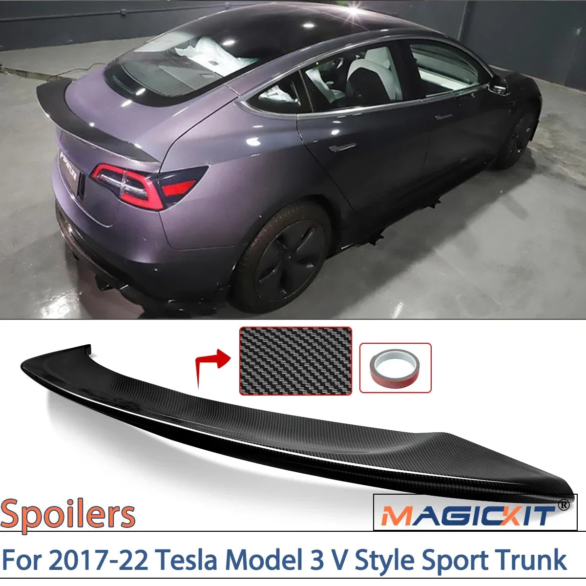 Becquet ABS Tesla Model 3 V Style Sport 2017-2022 - vue de face - Becquet Voiture