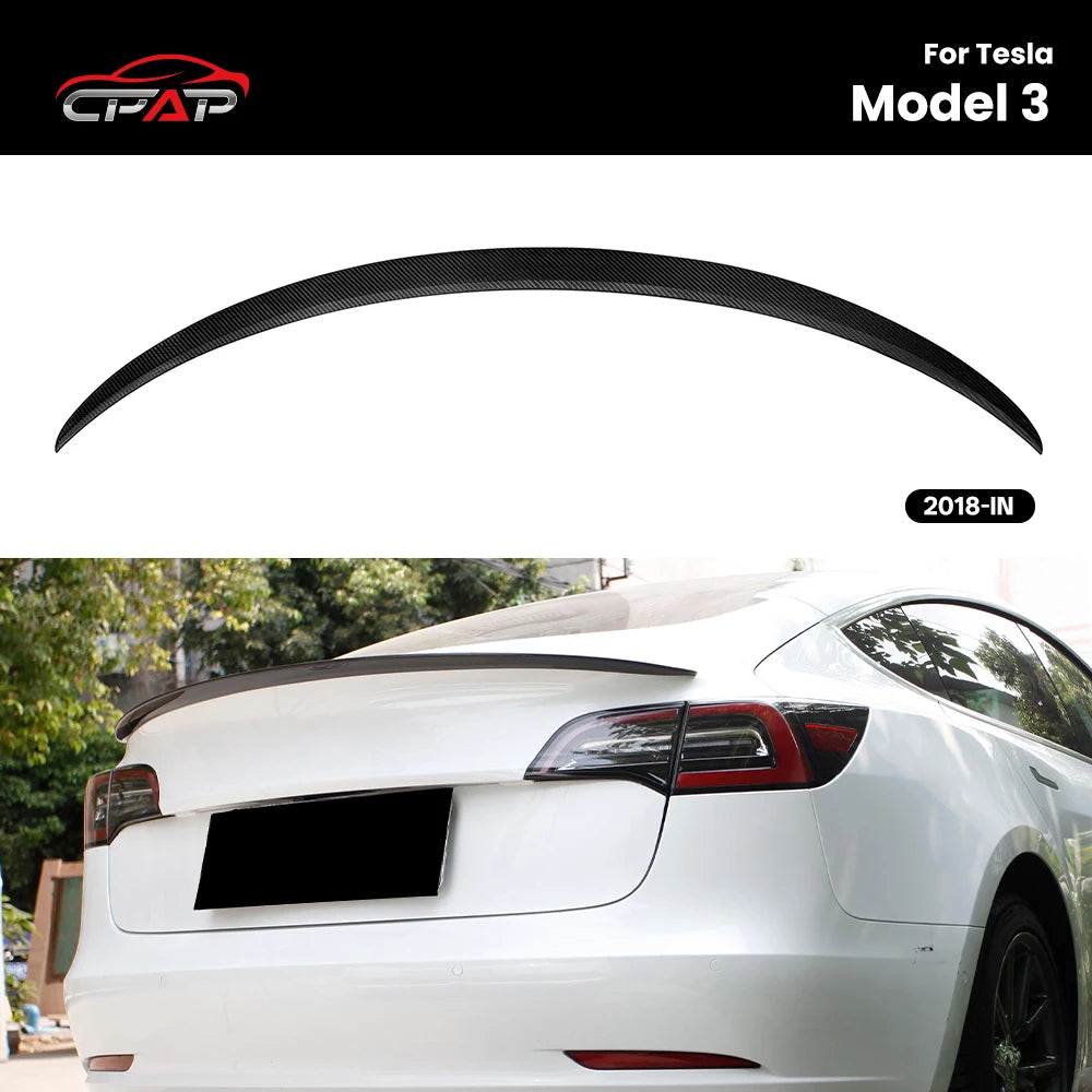 Becquet Coffre Carbone Sec Tesla Model 3 A Style - vue de face - Becquet Voiture