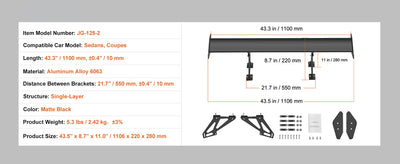 Becquet GT Universel Double Pont JDM Drift 53 Pouces - installé sur véhicule 2 - Becquet Voiture