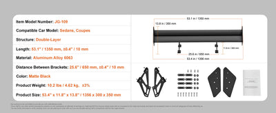 Becquet GT Universel Double Pont JDM Drift 53 Pouces - vue arrière 2 - Becquet Voiture