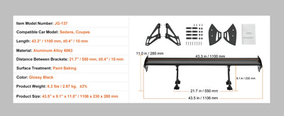 Becquet GT Universel Double Pont JDM Drift 53 Pouces - vue de trois-quarts 2 - Becquet Voiture