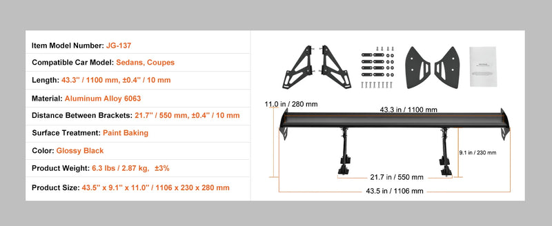 Universeller GT-Doppel-Flügelspoiler JDM Drift 53 Zoll - Dreiviertelansicht 2 - Becquet Voiture