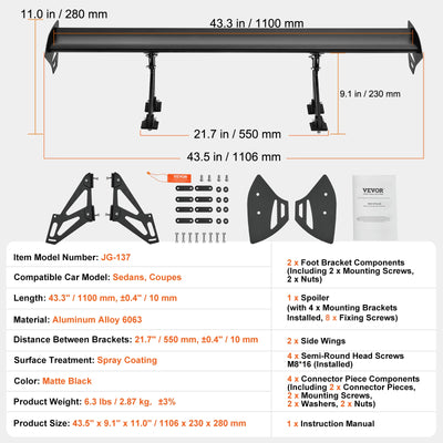Becquet GT Wing Universel Aluminium 110cm Réglable - installé sur véhicule 2 - Becquet Voiture
