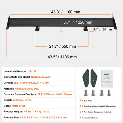 Becquet GT Wing Universel Aluminium 110cm Réglable - packshot studio 2 - Becquet Voiture