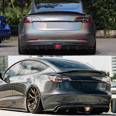Becquet Look Carbone Tesla Model 3 V Style Ducktail 2017-2022 - détail du montage - Becquet Voiture