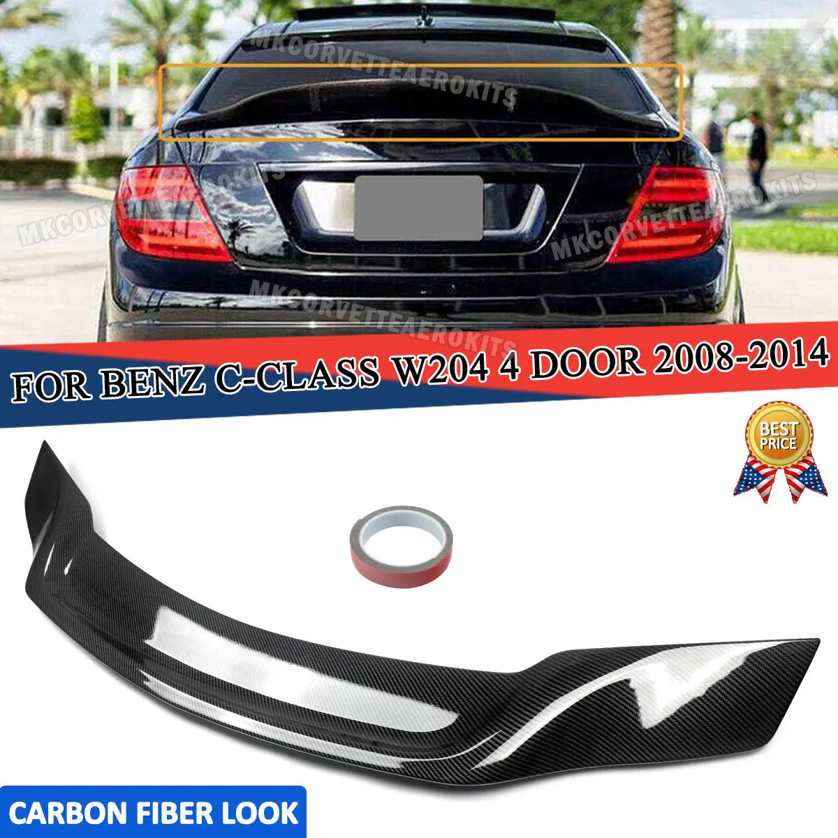Becquet Mercedes W204 C63 2008-2014 Look Carbone - vue de face - Becquet Voiture