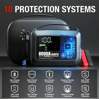 Booster de Batterie Démarreur 8000A 12V avec Pompe à Air - vue arrière - Becquet Voiture