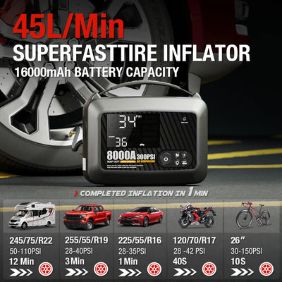Booster de Batterie Démarreur 8000A 12V avec Pompe à Air - vue de profil - Becquet Voiture