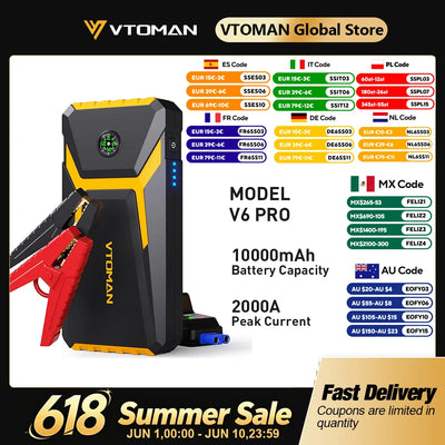Booster de Batterie Démarreur de Secours 2000A 12V - vue de face - Becquet Voiture