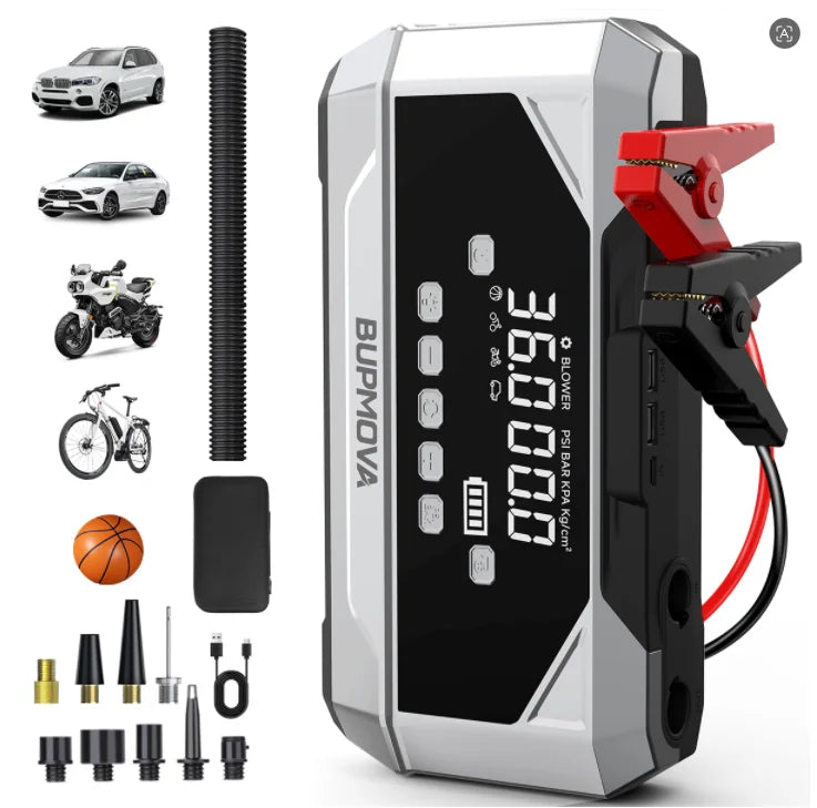 Booster de Batterie Voiture 12V 26800mAh avec Compresseur d'Air - vue de profil 2 - Becquet Voiture