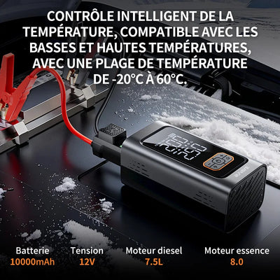 Booster de Démarrage Voiture Portable 10000 mAh avec Compresseur - vue de profil - Becquet Voiture