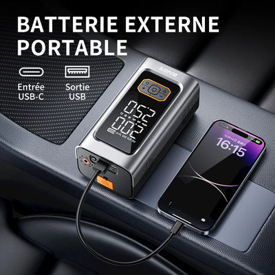 Booster de Démarrage Voiture Portable 10000 mAh avec Compresseur - vue de trois-quarts - Becquet Voiture
