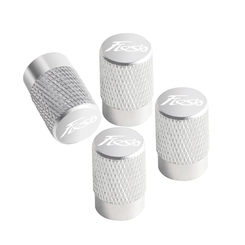 Ford Fiesta Silver Aluminum Valve Cap - side view - Becquet Voiture
