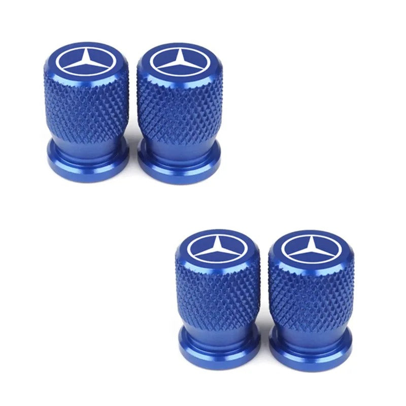 Bouchon Valve Mercedes aluminium bleu - vue de face - Becquet Voiture