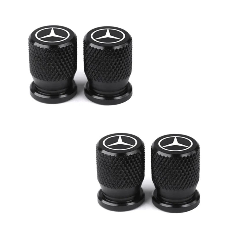 Bouchon Valve Mercedes aluminium noir - vue de face - Becquet Voiture