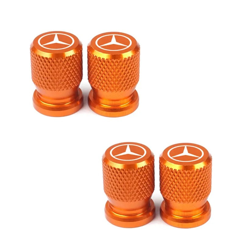 Bouchon Valve Mercedes aluminium orange - vue de face - Becquet Voiture