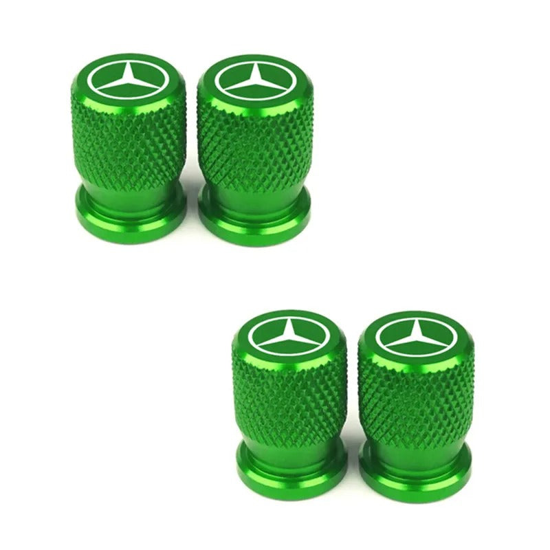 Bouchon Valve Mercedes aluminium vert - vue de face - Becquet Voiture