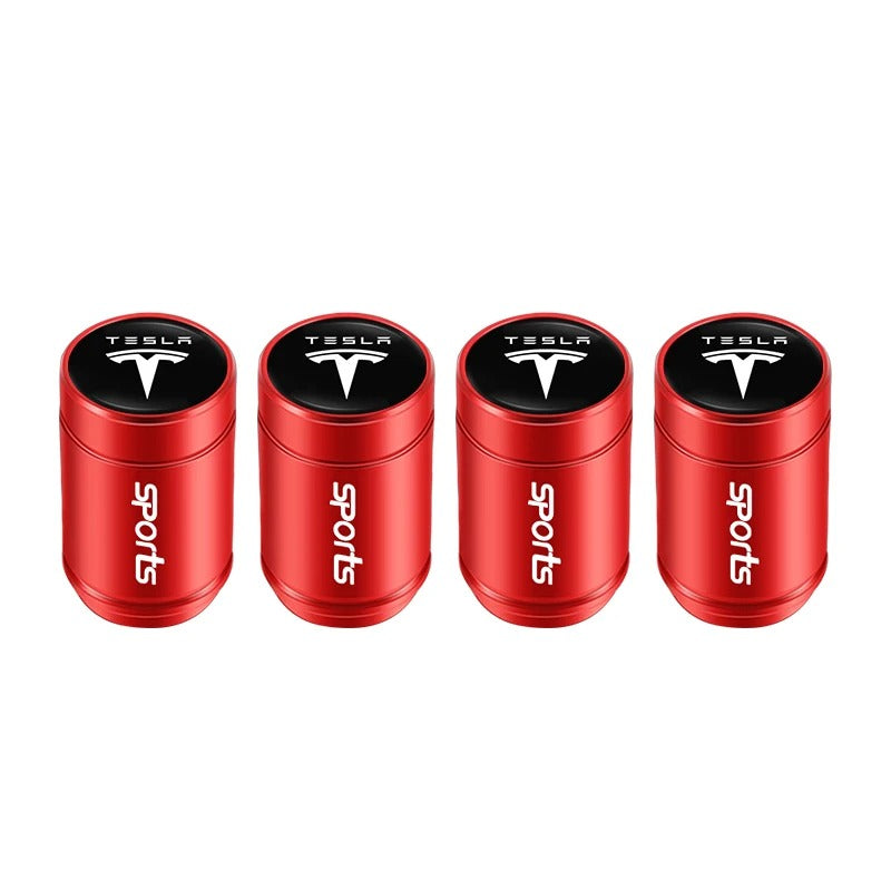 Bouchon Valve Tesla Aluminium Rouge - vue de profil - Becquet Voiture