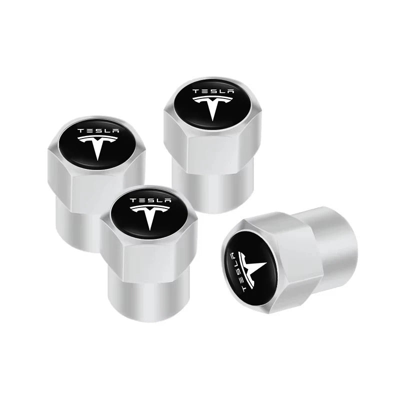 Bouchon Valve Tesla Métal Argent - vue de face - Becquet Voiture