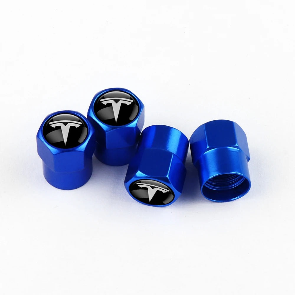 Bouchon Valve Tesla Métal Bleu - vue de face - Becquet Voiture