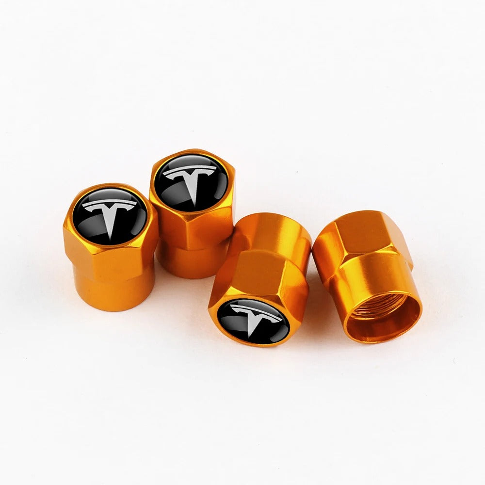 Bouchon Valve Tesla Métal Orange - vue de face - Becquet Voiture