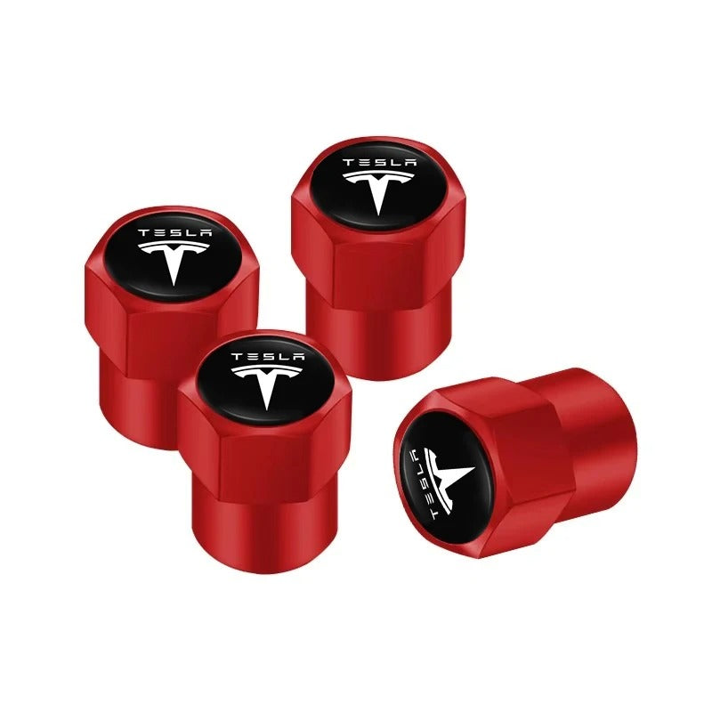 Bouchon Valve Tesla Métal Rouge - vue de face - Becquet Voiture
