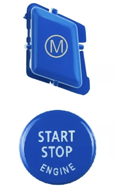 Bouton Démarrage Start & Stop Performance Bleu BMW Série 3 - vue de profil - Becquet Voiture
