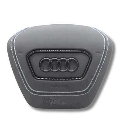 Cache Airbag Audi A6 C8 Alcantara Cuir Coutures - détail du montage - Becquet Voiture