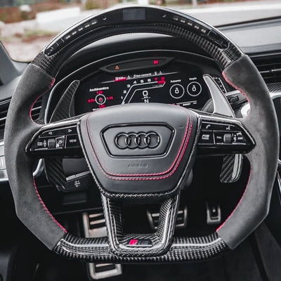Cache Airbag Audi A6 C8 Alcantara Cuir Coutures - en situation - Becquet Voiture