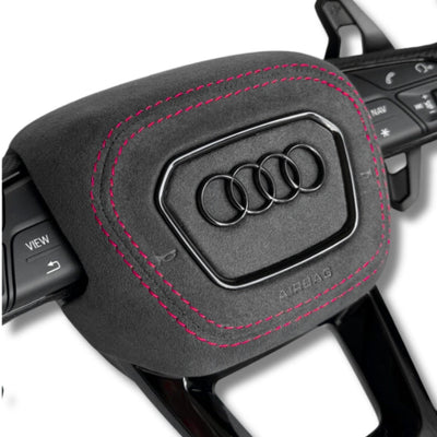 Cache Airbag Audi B9.5 Cuir Alcantara Coutures - vue de trois-quarts - Becquet Voiture