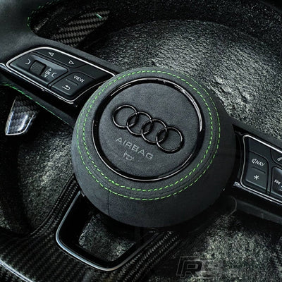 Cache Airbag Audi B9 Cuir Alcantara 13.5cm - détail du montage 2 - Becquet Voiture