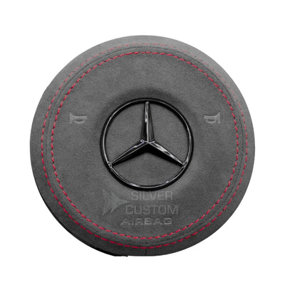 Cache Airbag Volant Mercedes W205 Cuir Alcantara - vue de dessus - Becquet Voiture
