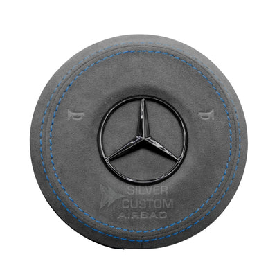 Cache Airbag Volant Mercedes W205 Cuir Alcantara - vue de face 2 - Becquet Voiture