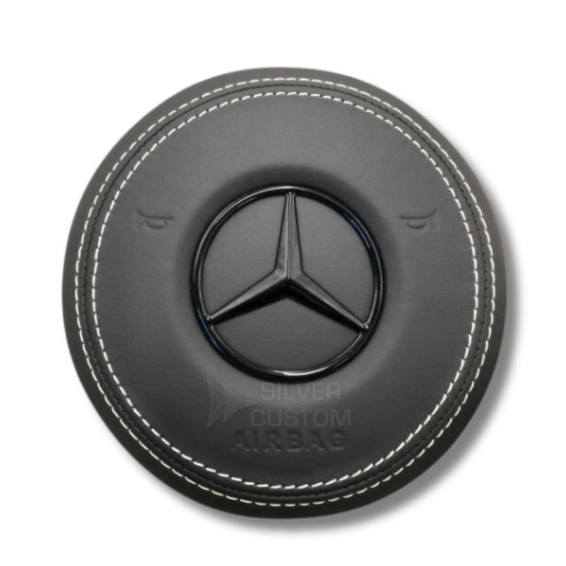 Cache Airbag Volant Mercedes W205 Cuir Alcantara - vue de face - Becquet Voiture