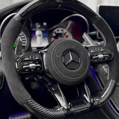 Cache Airbag Volant Mercedes W205 Cuir Alcantara - vue de profil - Becquet Voiture