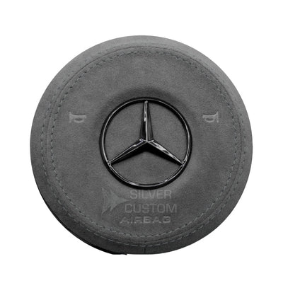 Cache Airbag Volant Mercedes W205 Cuir Alcantara - vue rapprochée - Becquet Voiture