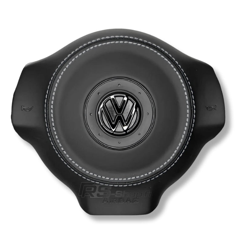 Cache Airbag VW Golf 6 Cuir Alcantara Surpiqûres Logo Noir - packshot studio - Becquet Voiture