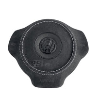 Cache Airbag VW Golf 6 Cuir Alcantara Surpiqûres Logo Noir - vue arrière - Becquet Voiture