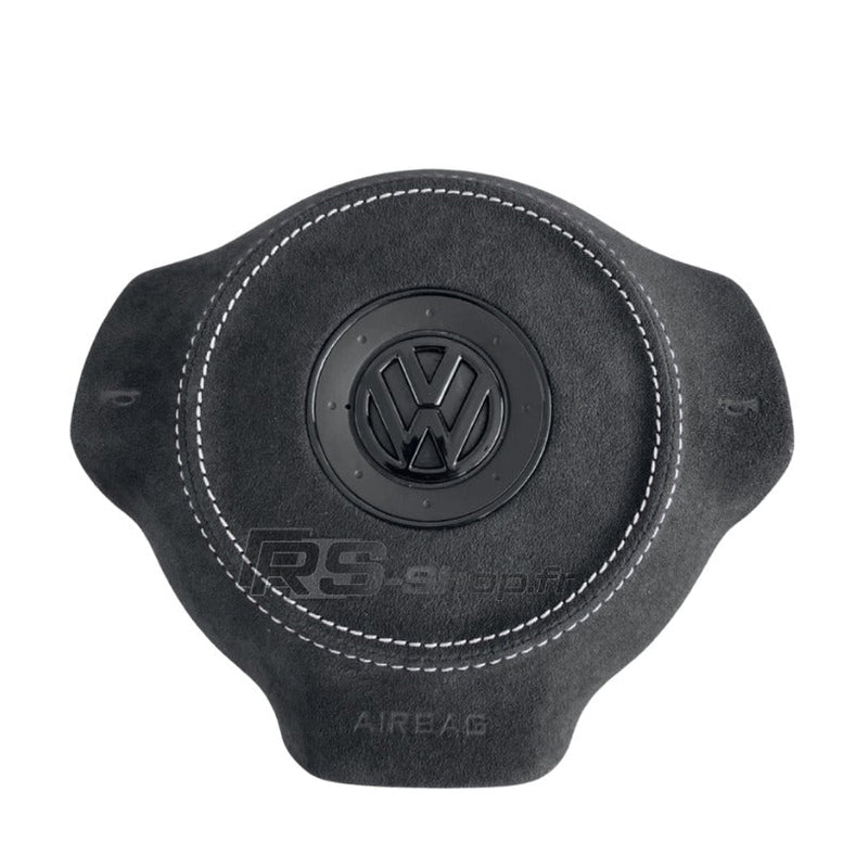 Cache Airbag VW Golf 6 Cuir Alcantara Surpiqûres Logo Noir - vue arrière - Becquet Voiture