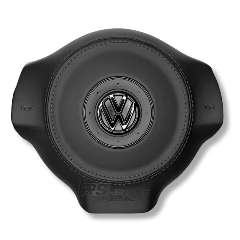 Cache Airbag VW Golf 6 Cuir Alcantara Surpiqûres Logo Noir - vue rapprochée - Becquet Voiture